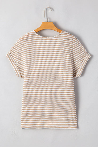 Stripe Button Front V-Neck Knitted T-Shirt