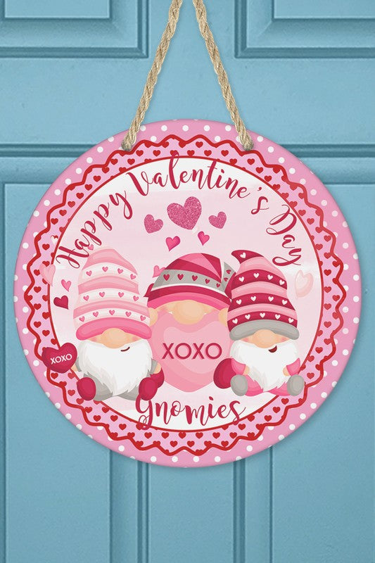 Valentines Day Decor Pink XO Gnomies Door Hanger