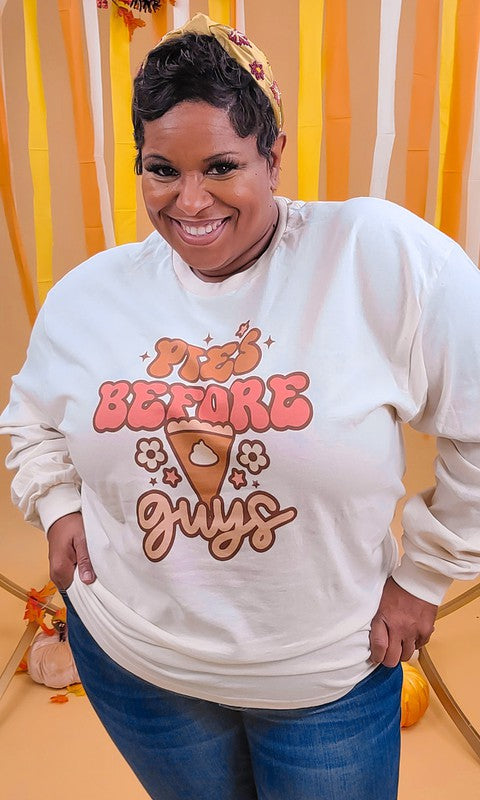 Pies Before Guys Graphic Long Sleeve T-Shirt Sugar Stitch