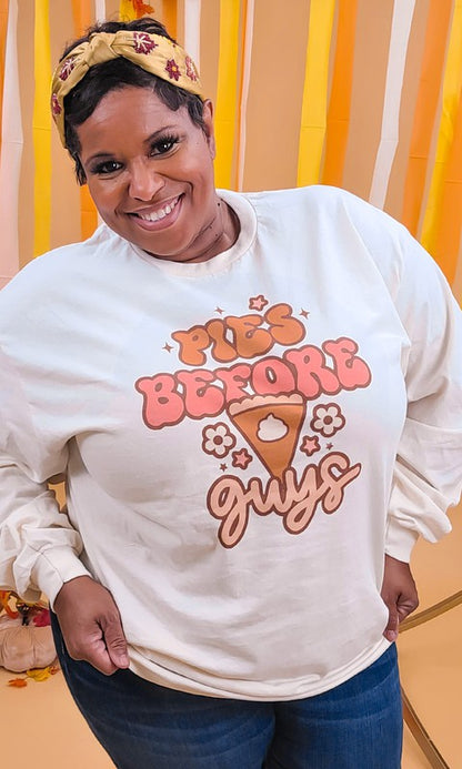 Pies Before Guys Graphic Long Sleeve T-Shirt Sugar Stitch
