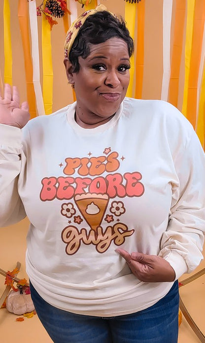 Pies Before Guys Graphic Long Sleeve T-Shirt Sugar Stitch
