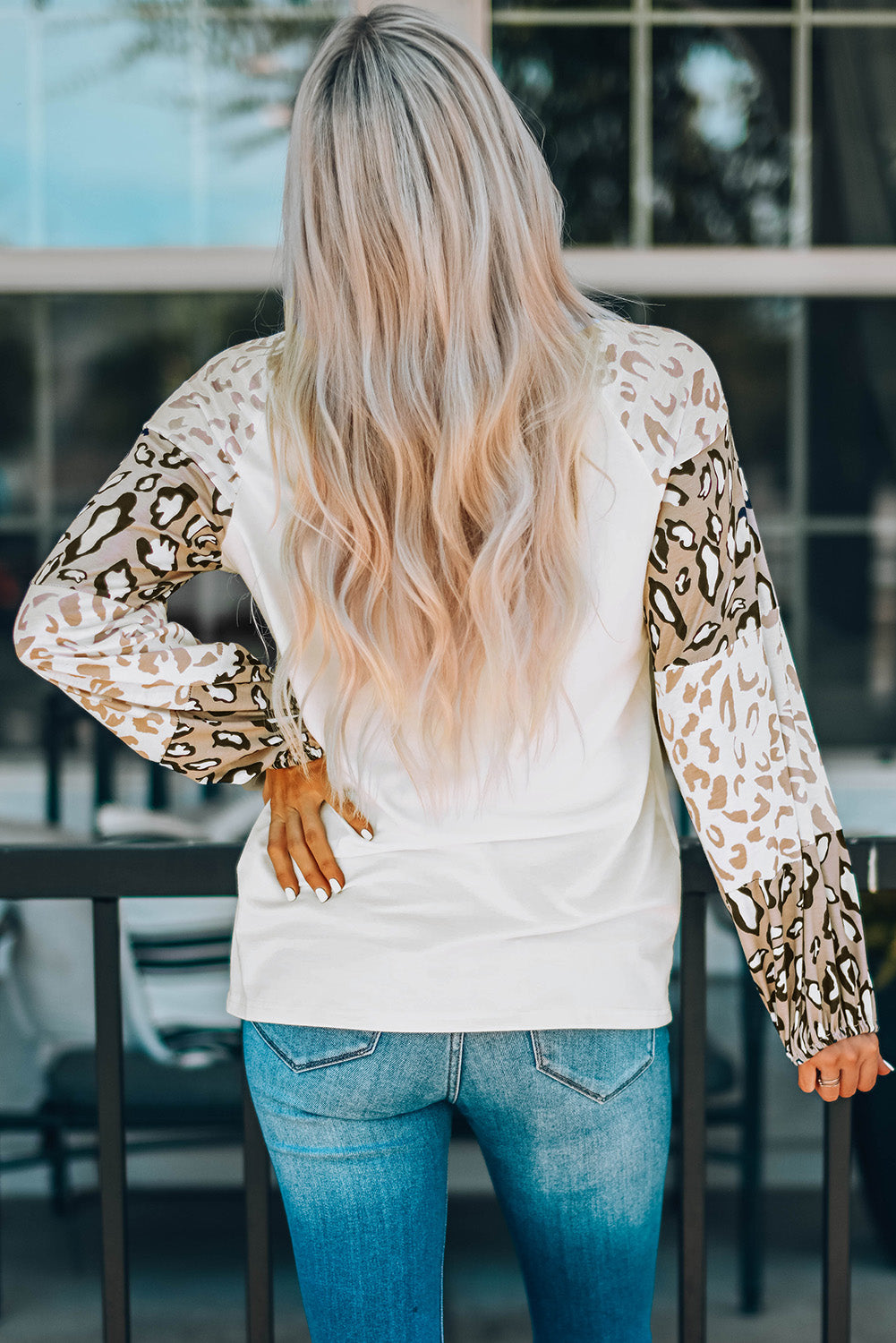 Beige Leopard Print Bubble Sleeve Top Aaria Tees