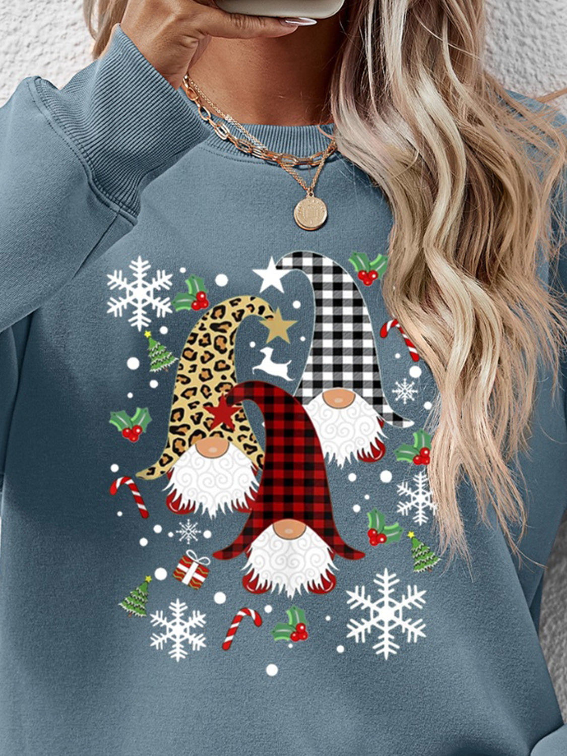 Faceless Gnomes Graphic Drop Shoulder Sweatshirt - Aaria Tees