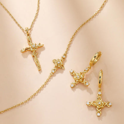 Floral Cross March Daffodils Birth Flower Necklace