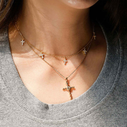 Floral Cross June Rose Birth Flower Necklace