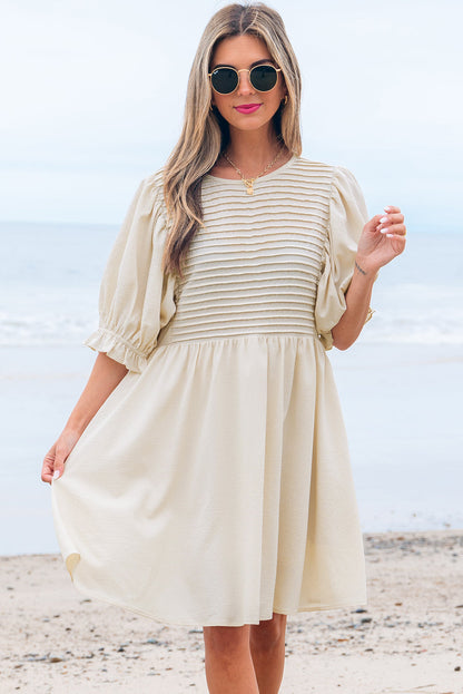 Dania Textured Ruffled Puff Sleeve Loose Dress