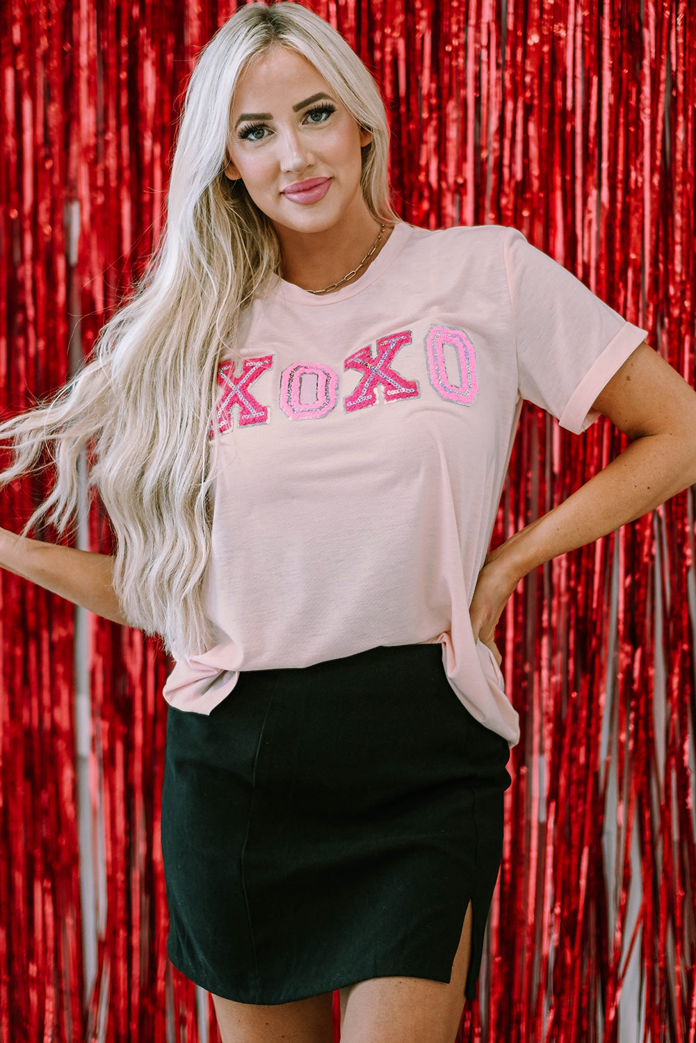 Pink Valentines Shiny XOXO Graphic T-shirt - Aaria Tees