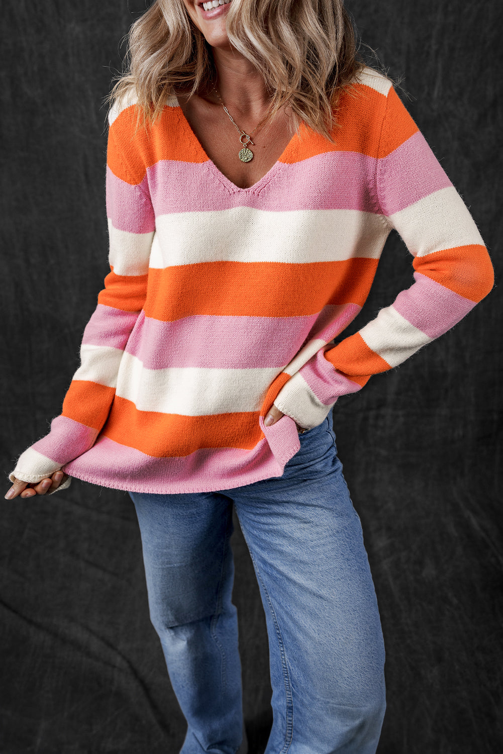 Laylani Stripe Casual Sweater Threaded Pear