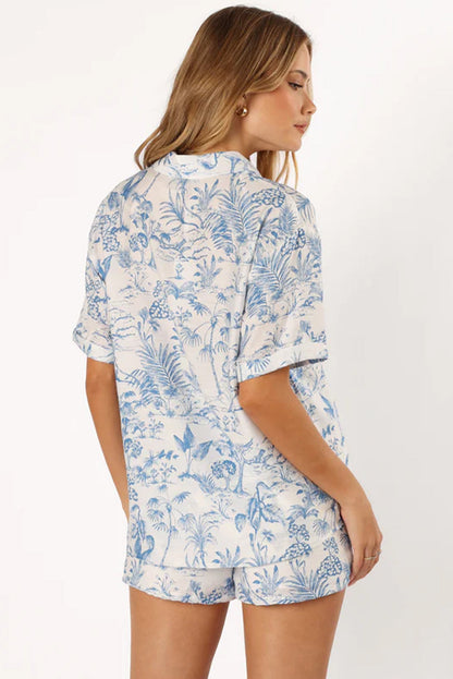 Sky Blue Floral Short Sleeve Shirt and Shorts Set Aaria Tees
