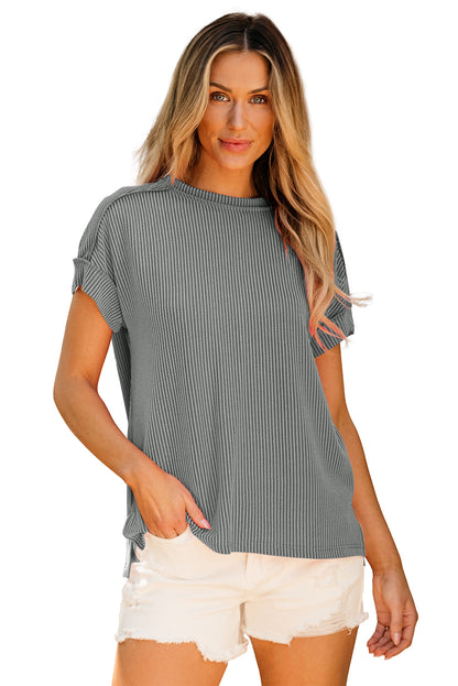 White Textured Knit Exposed Stitching T-shirt