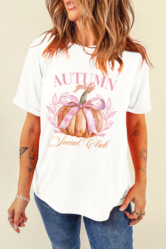 Pumpkin Graphic Round Neck Short Sleeve T-Shirt - Aaria Tees