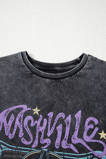 Black Nashville Tennessee Graphic Mineral Washed Vintage Tee
