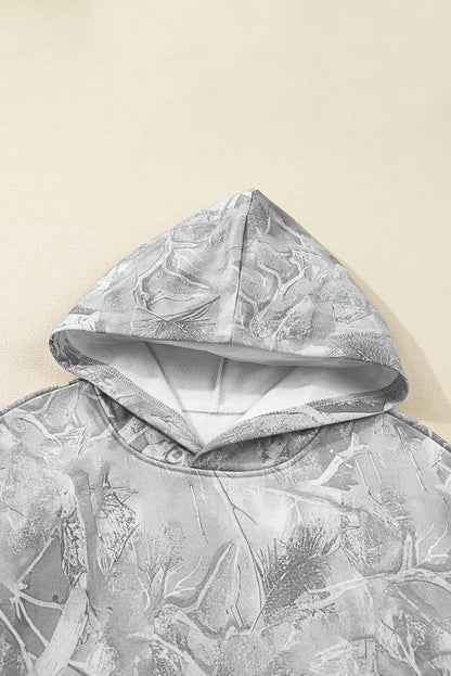 Gray Camouflage Woodland Print Oversized Sporty Hoodie