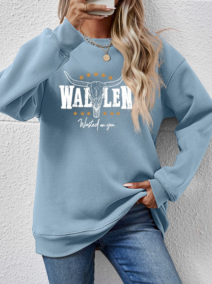 Graphic Round Neck Dropped Shoulder Sweatshirt - Aaria Tees