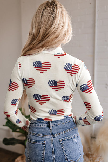 Americana Heart Mesh Long Sleeve Bodysuit