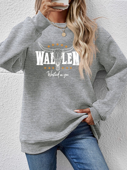 Graphic Round Neck Dropped Shoulder Sweatshirt - Aaria Tees