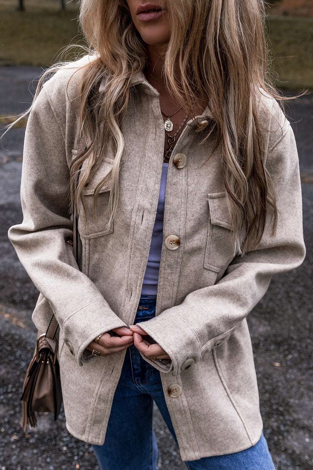Sadie Flap Pockets Buttoned Shacket - Aaria Tees
