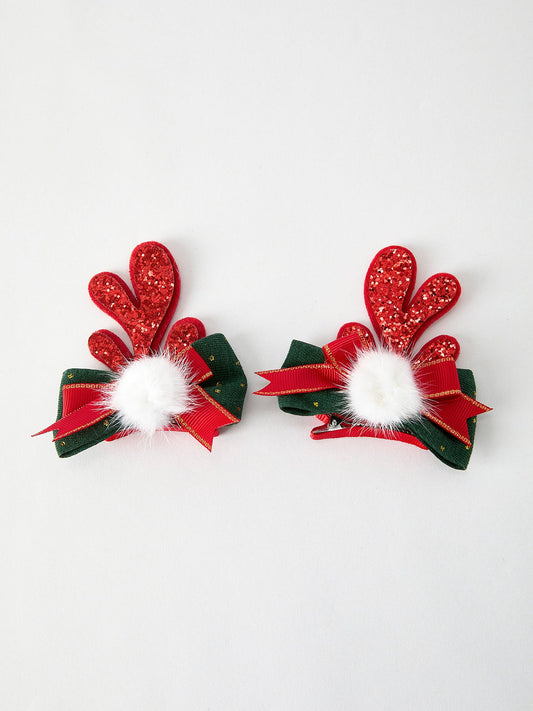Christmas Elk Pom Pom Girls Hair Clip