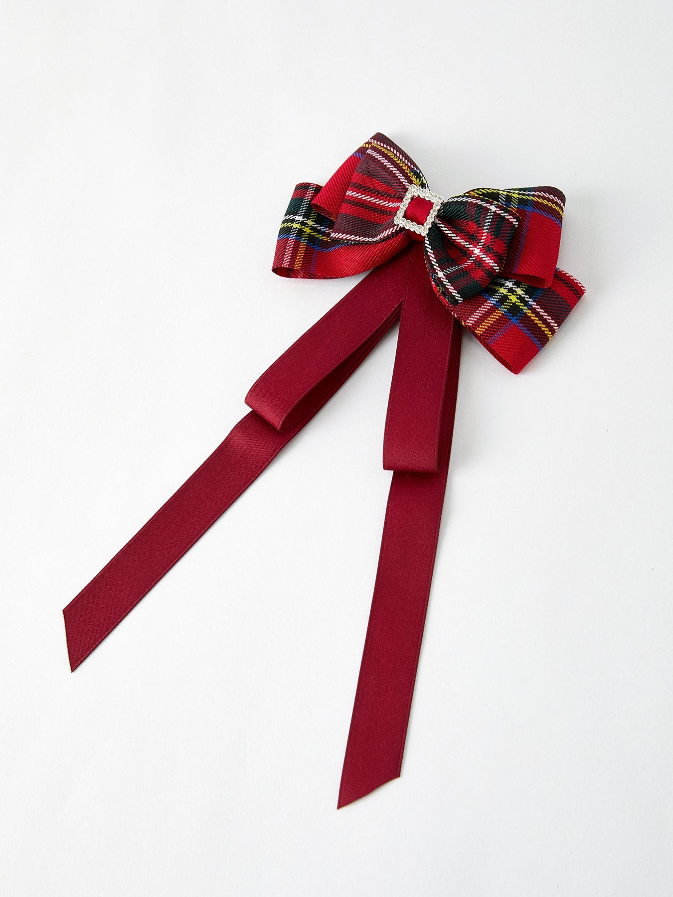 Christmas Red Plaid Zircon Bow Hairpin