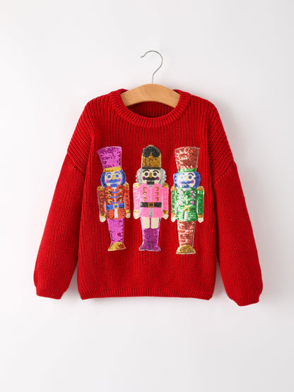 Winter Christmas Girls Nutcracker Sequins Pullover Sweater