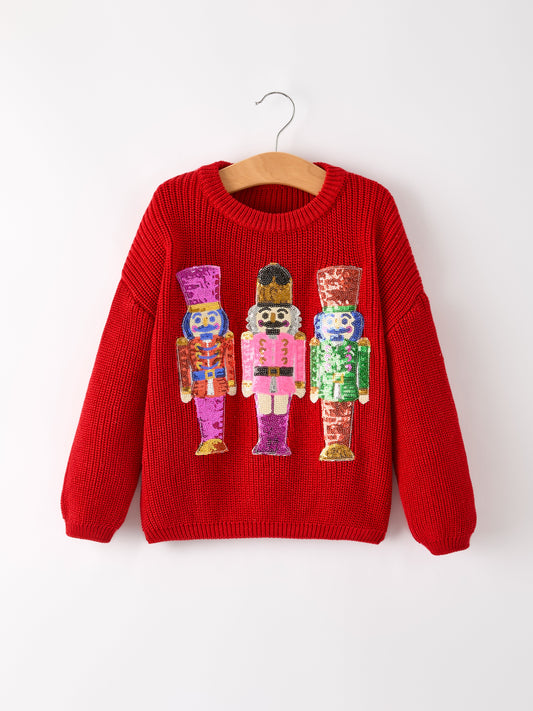 Winter Christmas Girls Nutcracker Sequins Pullover Sweater
