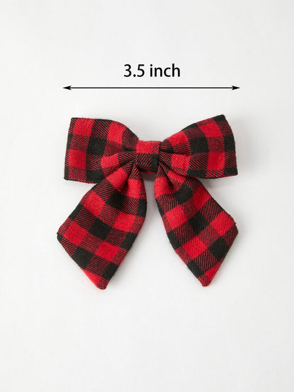 Winter Christmas Plaid Bow Hair Clip