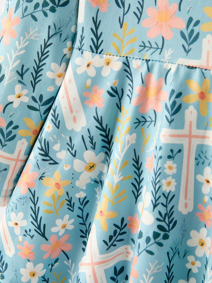 Autumn Christmas Girls Cross Floral Milk Silk Dress