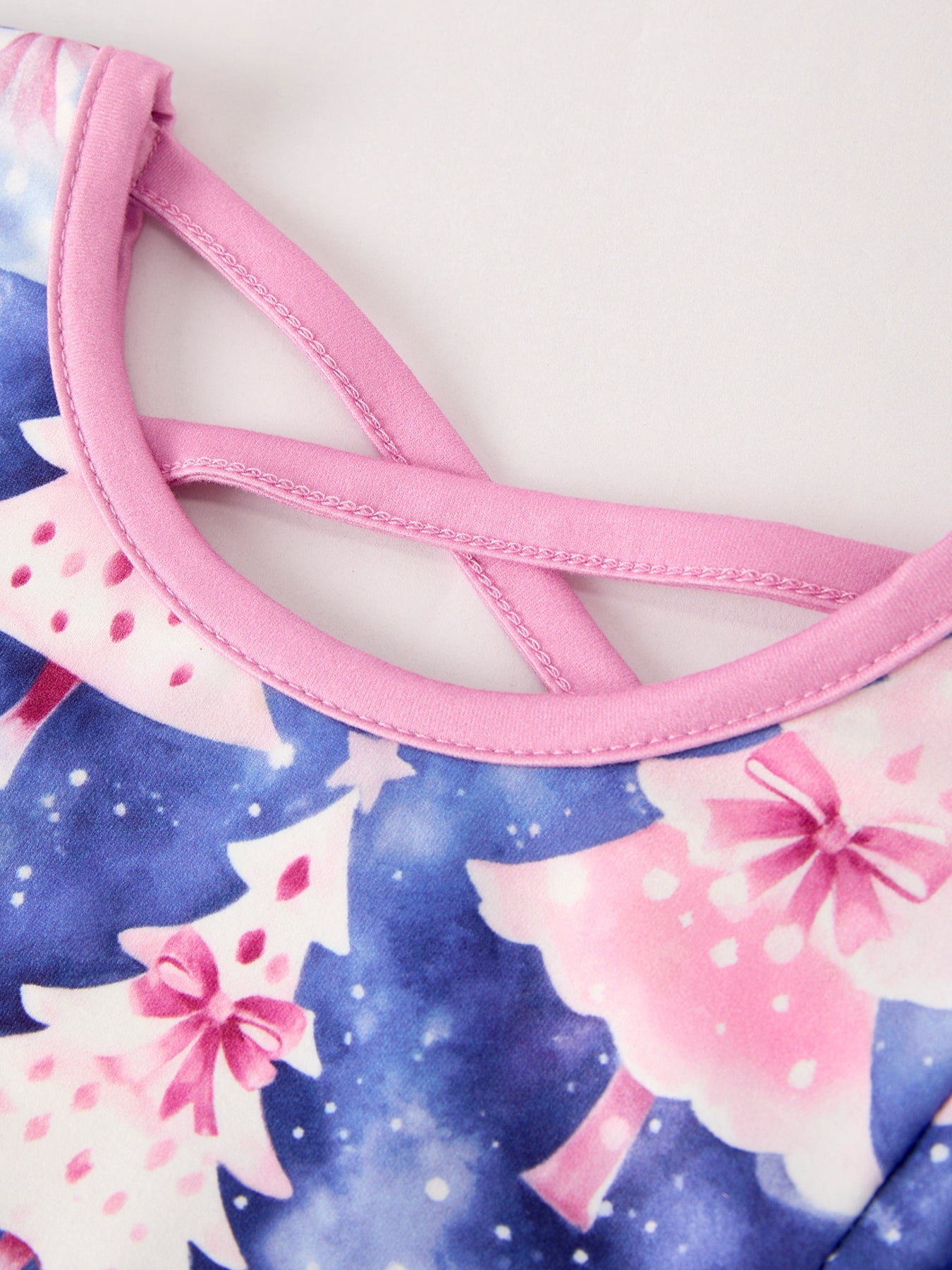 Winter Purple Christmas Tree Long Sleeve Ruffle Pocket Girls Dress