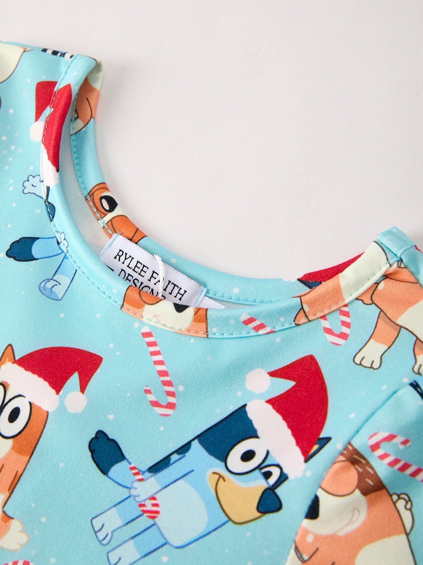 Winter Christmas Character Print Blue Girls Long Sleeve Dress