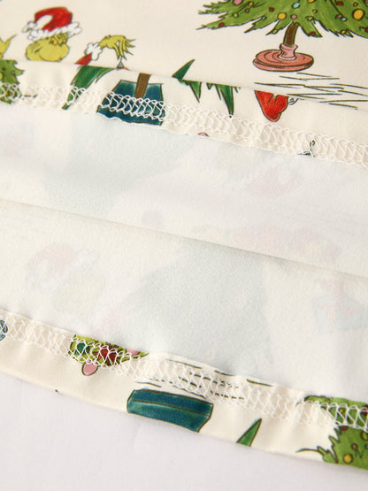 Winter Christmas Tree Character Print  Green Girls Dress