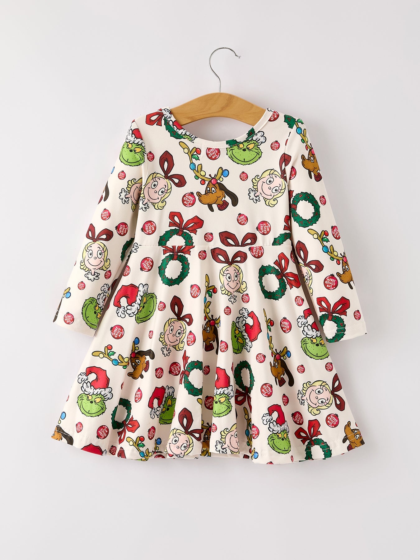 Winter Christmas Character Colorful Print  Girls Dress