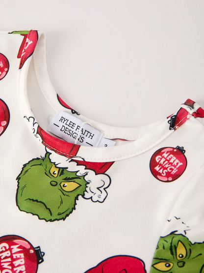 Winter Christmas Santa Hat Character Print  Green Girls Dress