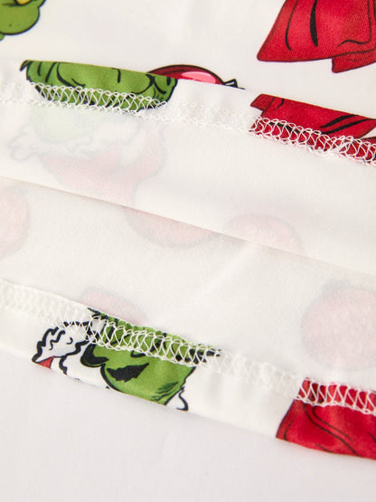 Winter Christmas Santa Hat Character Print  Green Girls Dress