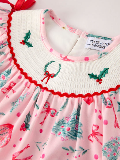 Winter Christmas Smocking Embroidery Colorful Girls Dress