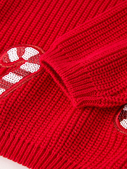 Christmas Winter Cane Girls Red Pullover