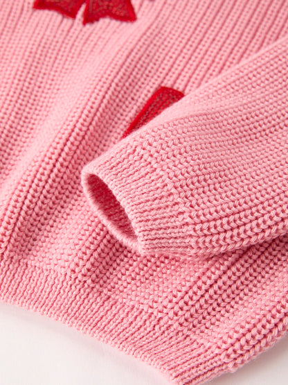 Christmas Winter Bow Girls Pink Pullover Sweater