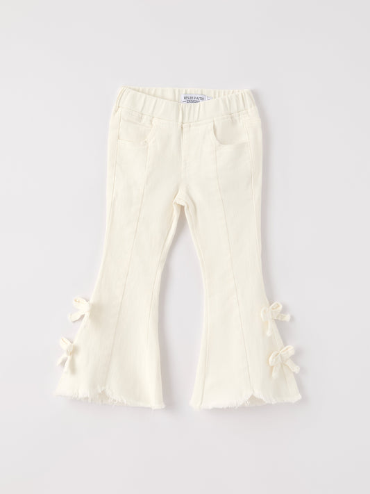 Fall Christmas Charming White Denim Pants with Cute Bows