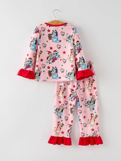Christmas Festive Baby Girls Pajamas with Ruffles