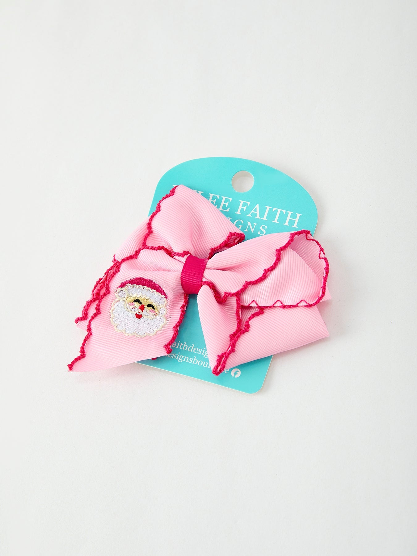 Christmas Santa Claus Pink Bow 4.1 Inch Hairpin