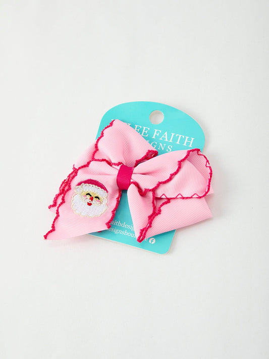 Christmas Santa Claus Pink Bow 4.1 Inch Hairpin