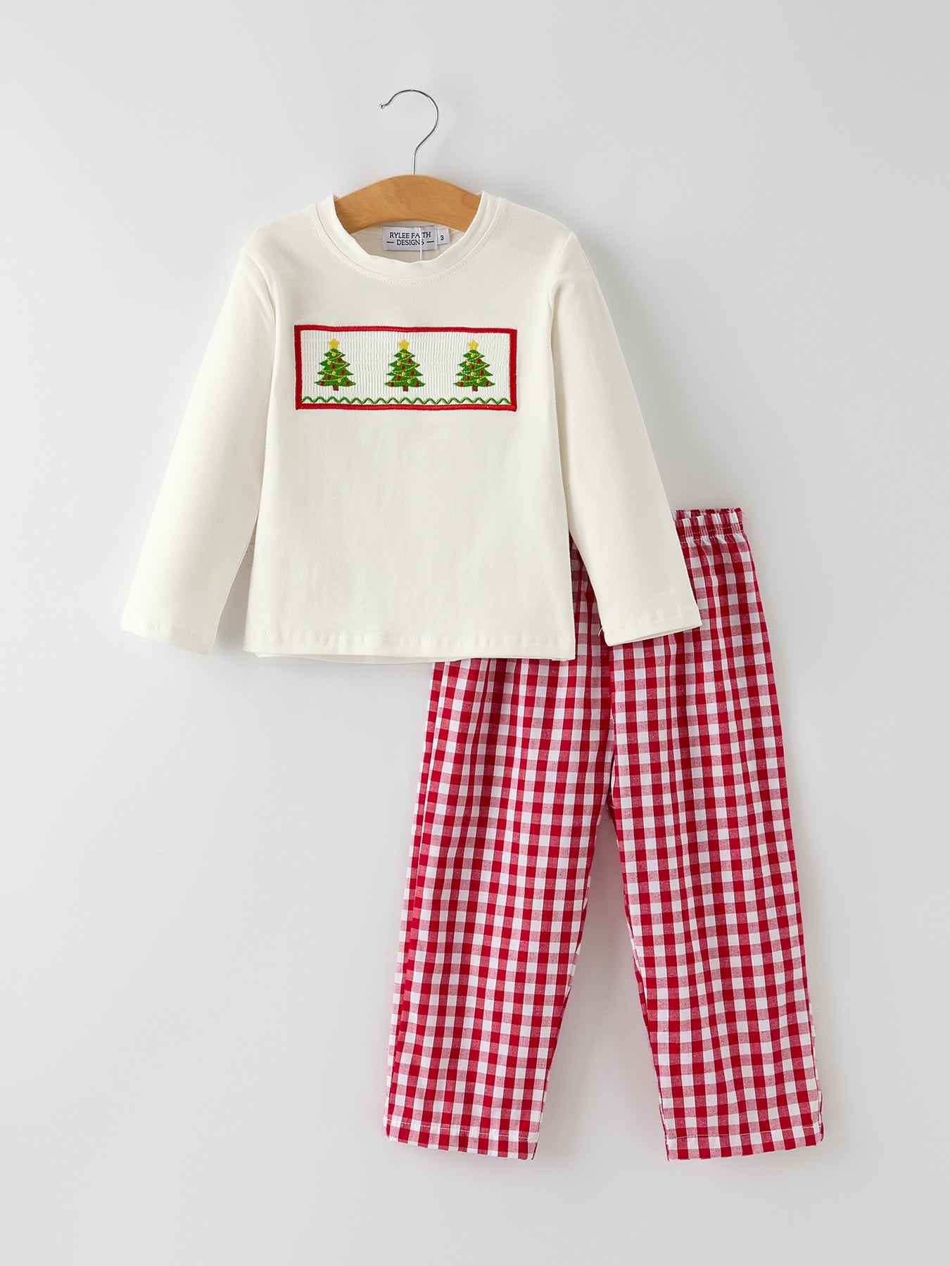 Christmas Tree Smocking Embroidered Boys Outfits