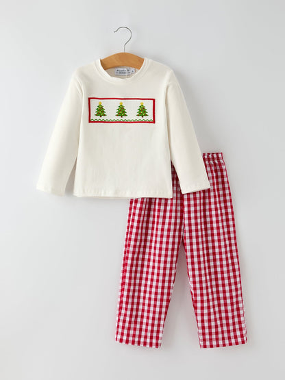 Christmas Tree Smocking Embroidered Boys Outfits