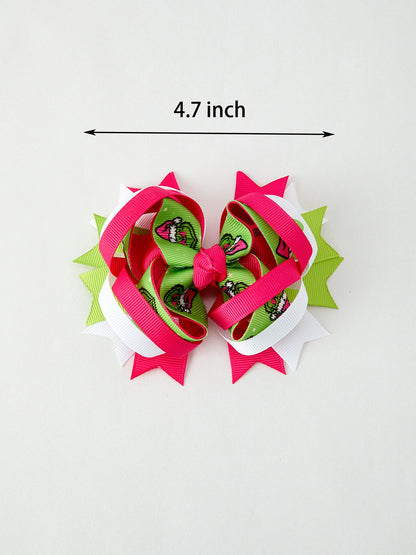 Fashion Christmas Character Red Green Bow 4.7 inch Hairpin