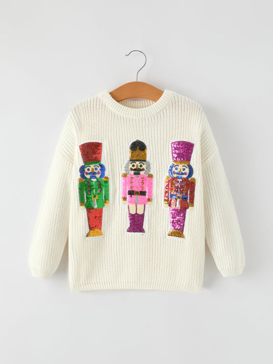 Winter Christmas Girls Character Sequins Pullover Sweater