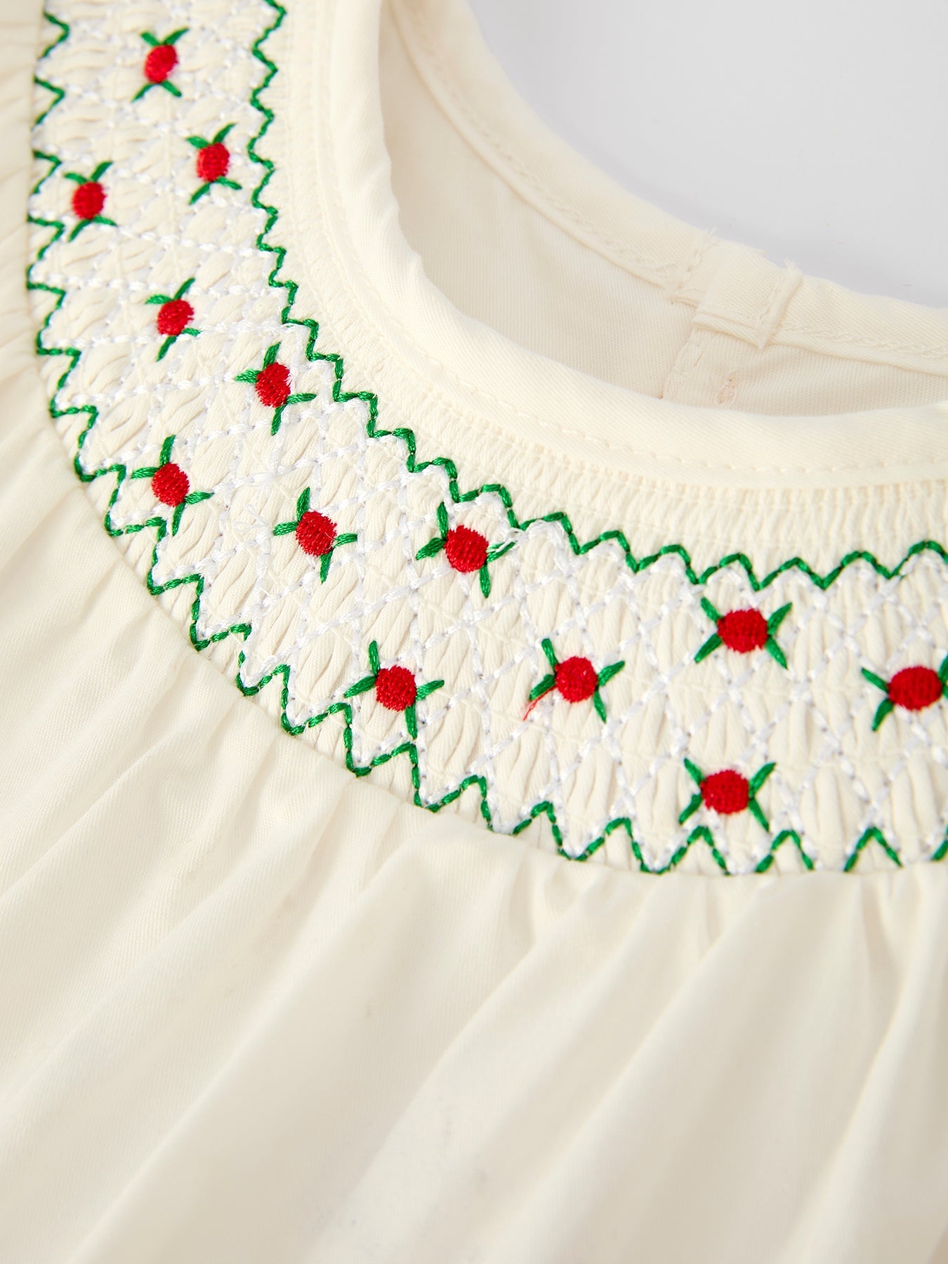 Christmas Girl's Romper : Delicate Embroidery with Red Bow Details