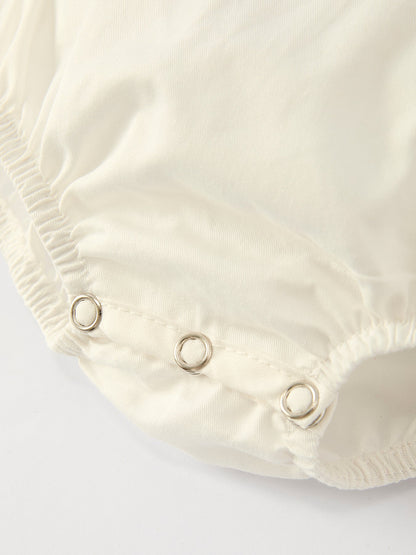 Christmas Girl's Romper : Delicate Embroidery with Red Bow Details