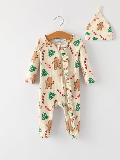 Gingerbread Christmas Girls Romper: Sweet Holiday Vibes with Nightcap