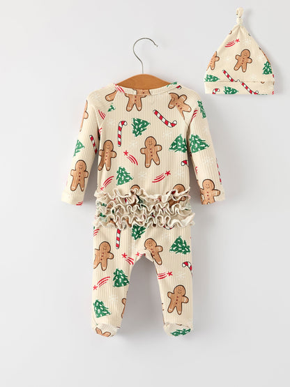 Gingerbread Christmas Girls Romper: Sweet Holiday Vibes with Nightcap
