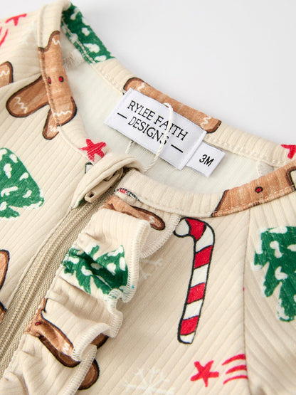 Gingerbread Christmas Girls Romper: Sweet Holiday Vibes with Nightcap