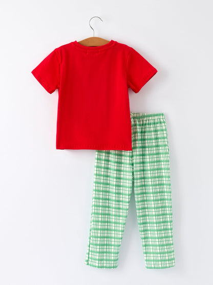 Christmas Red & Green Set: Holiday Plaid Pants with Red Tee